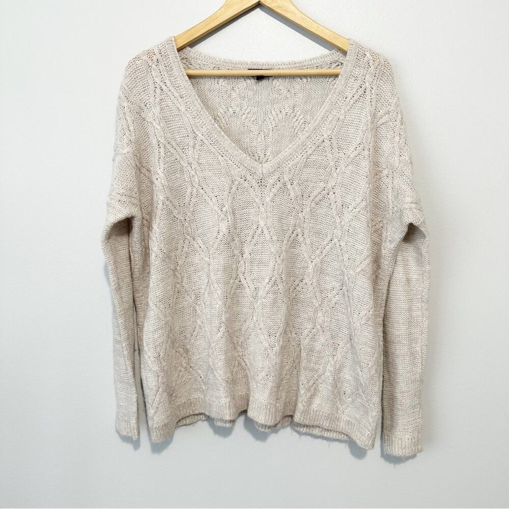 Express tan knit sweater wool acrylic v neck size medium - Picture 2 of 7